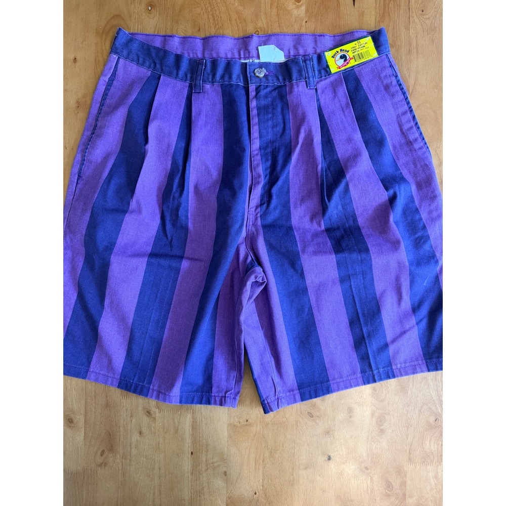 Vintage Duck Head Mens Striped Pleated Chino Shorts Purple Navy Blue 36 NWT 667